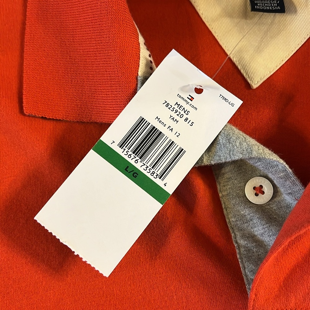 *NWT* Tommy Hilfiger Orange Long Sleeve Polo Logo on Chest Men's Large - Picture 12 of 13